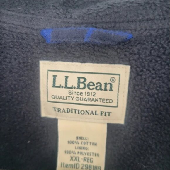 LL Bean Shirt XXL Fleece Lined Flannel Button Plaid Traditional Fit Blue Black - Picture 2 of 4
